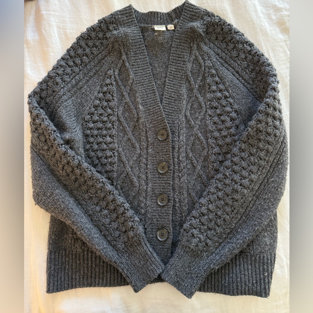 Gap Gray Cable Knit Button Up Sweater Size Small